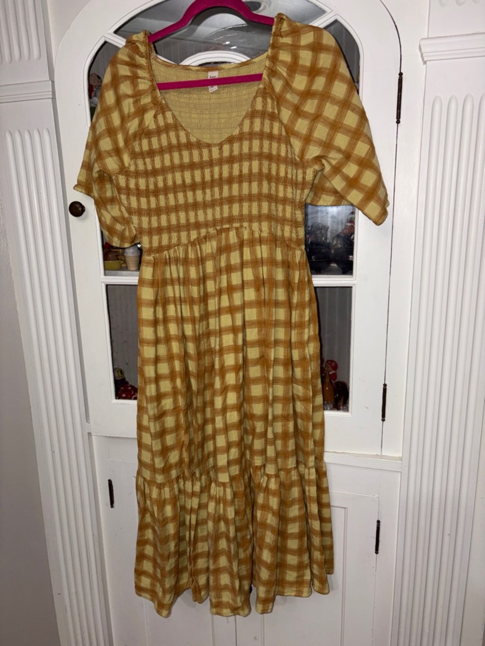 Women’s Yellow Plaid Smocked Waist Dress